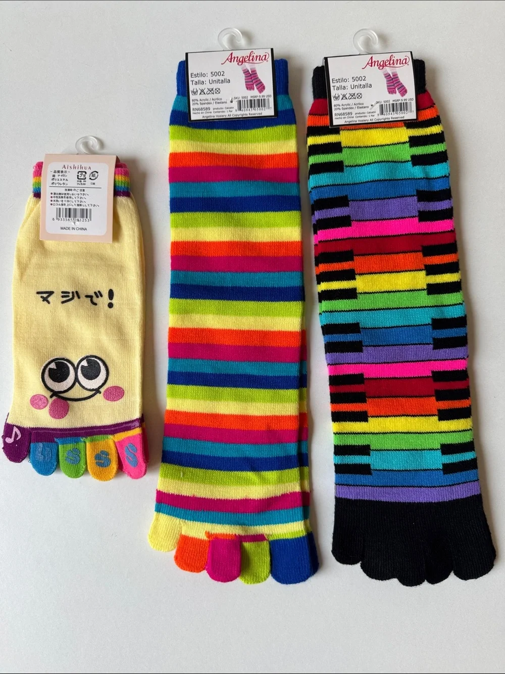 NEW Angelina Multicolor Striped Toe Socks - Rainbow Stripes
